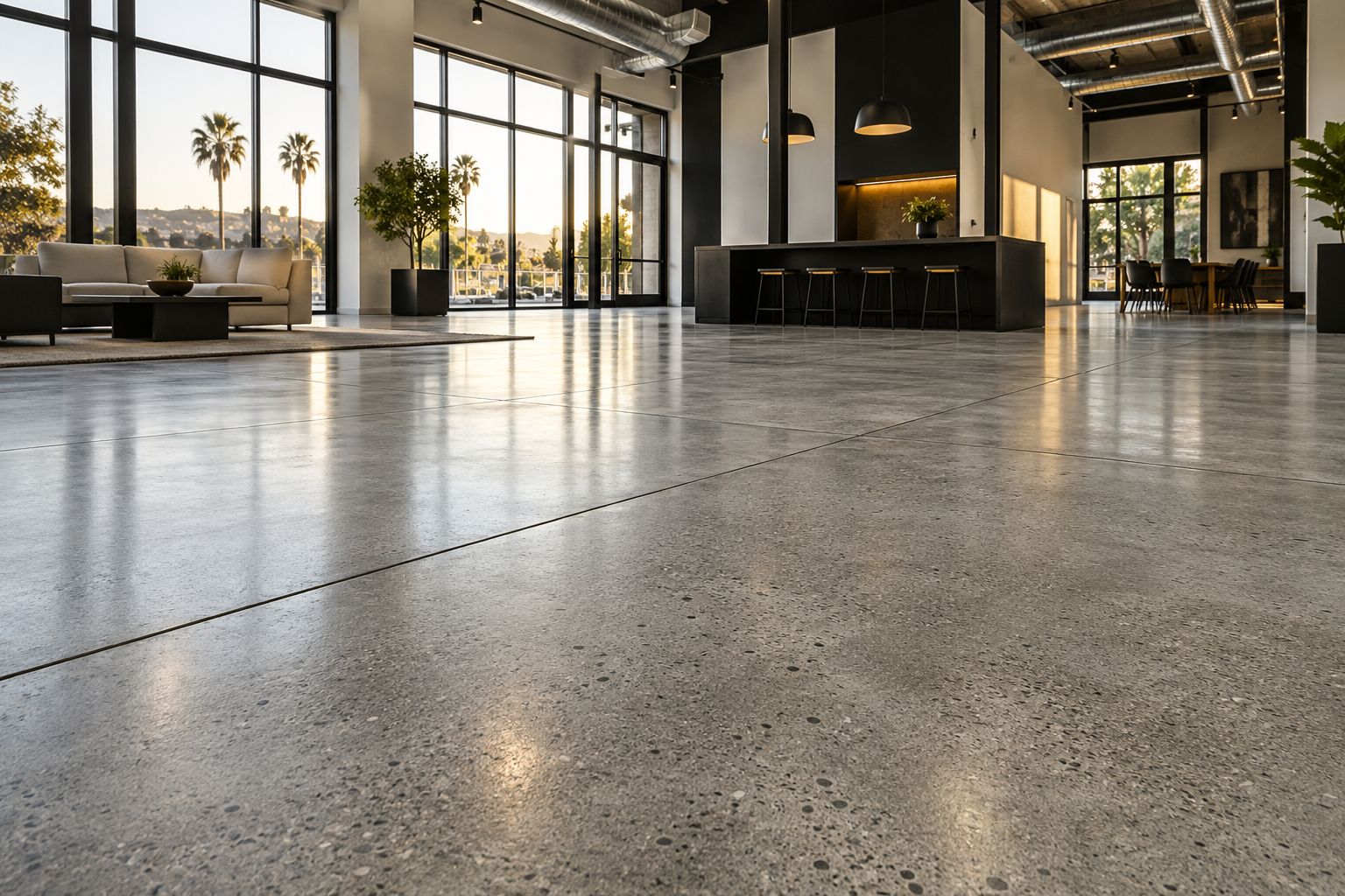 Ground and sealed concrete floor in a modern commercial space